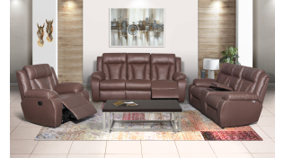 Kenya 3 Piece 3 Action Reclining  Lounge Suite in Fabric, Dark Brown
