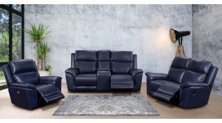 Nappa 3 Piece Cinema Lounge Suite in Full Leather, Blue