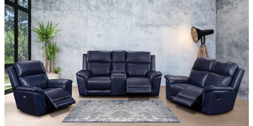 Nappa 3 Piece Cinema Lounge Suite in Full Leather, Blue - Russells